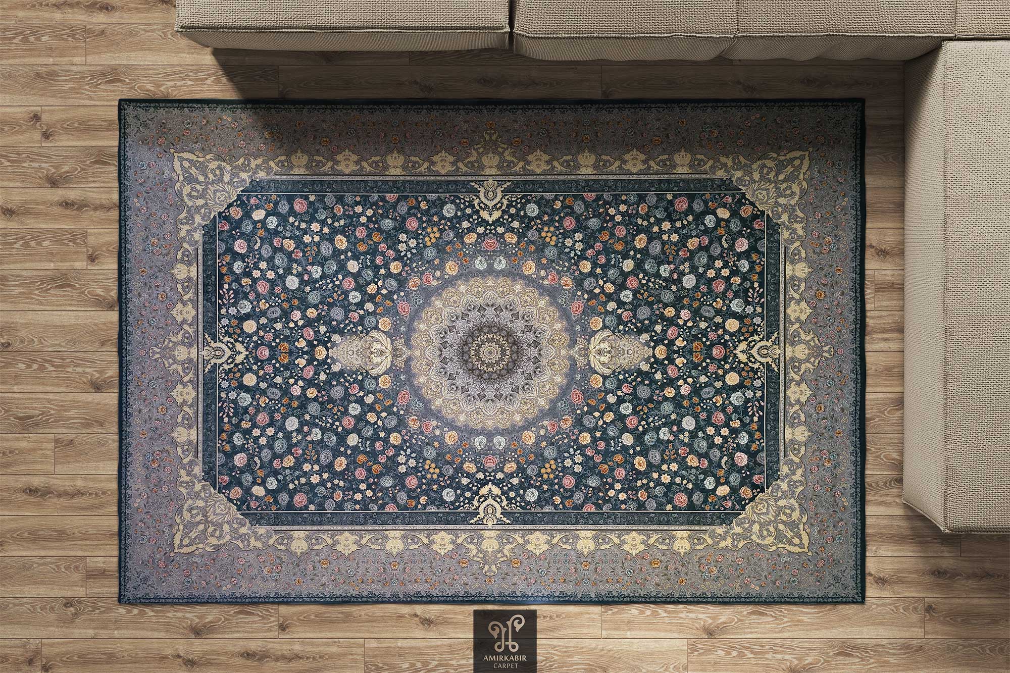 1200 reeds carpet Classic Persian Style - Navyblue carpet- Qasr-e Gol Navyblue carpet