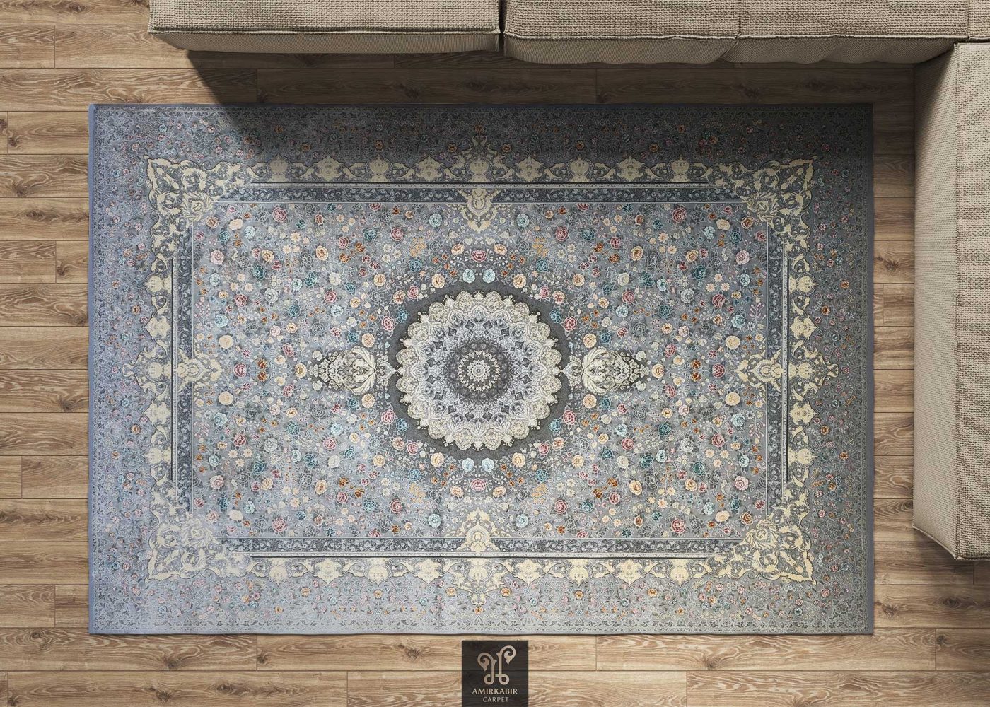 1200 reeds carpet Classic Persian Style - Silver carpet- Qasr-e Gol Silver carpet (1)