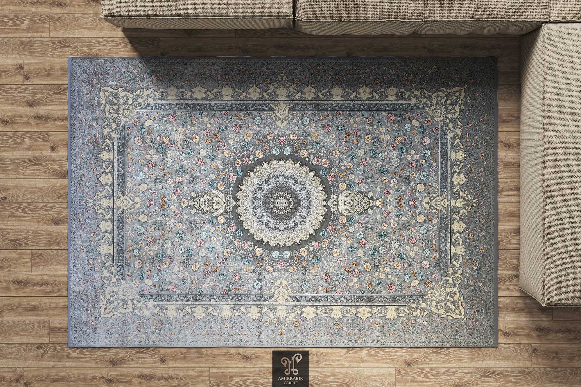 1200 reeds carpet Classic Persian Style - Silver carpet- Qasr-e Gol Silver carpet (1)
